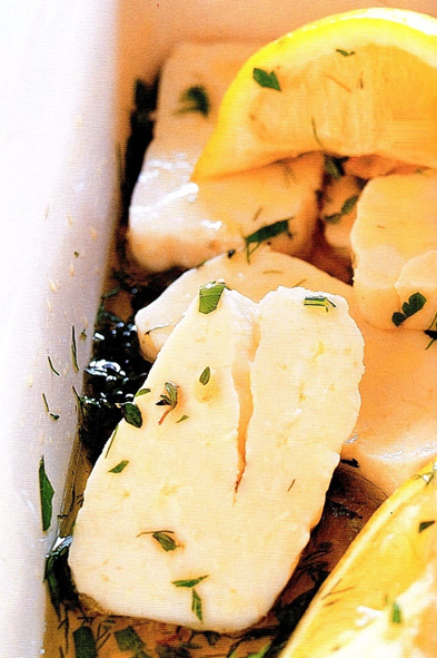 Halloumi med cognac og citronmarinade med urter